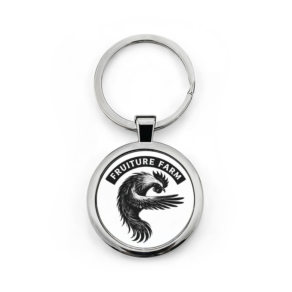 Round Stainless Steel Keychain — 'Fruiture Farm' Black Phoenix Logo Keyring